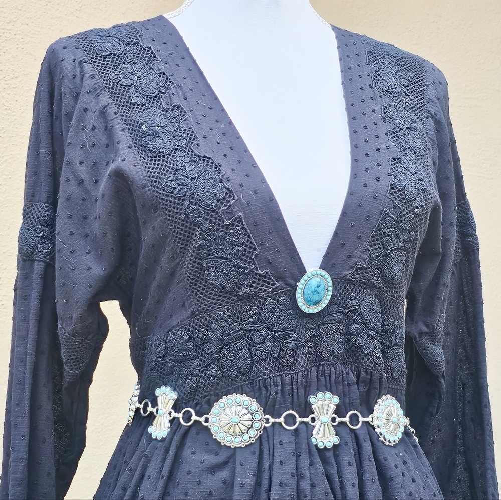 Vintage Imitation Turquoise Silver Brooch